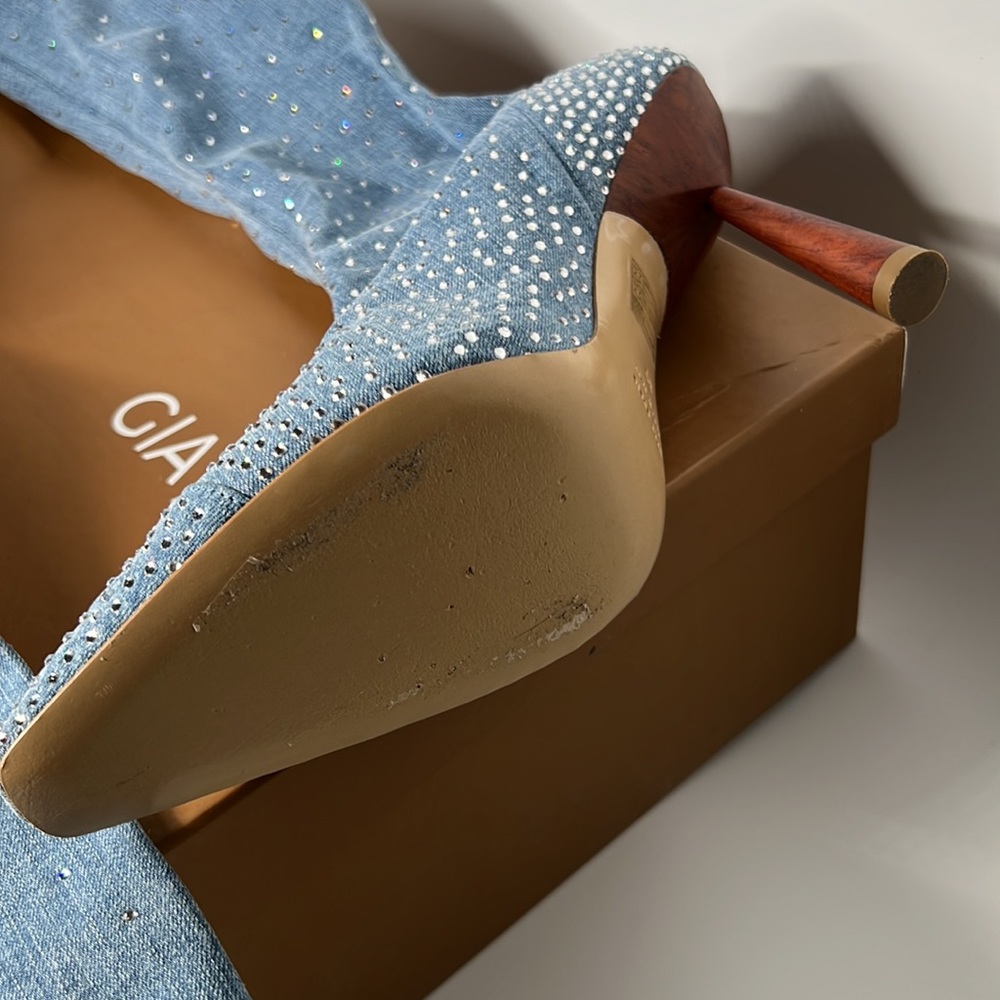 GIA BORGHINI x RHW for FWRD Denim Crystal Boot in Medium Denim 39 - Picture 9 of 10